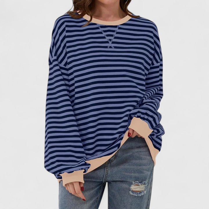 Neda | Striped Oversized Crewneck Pullover Sweater