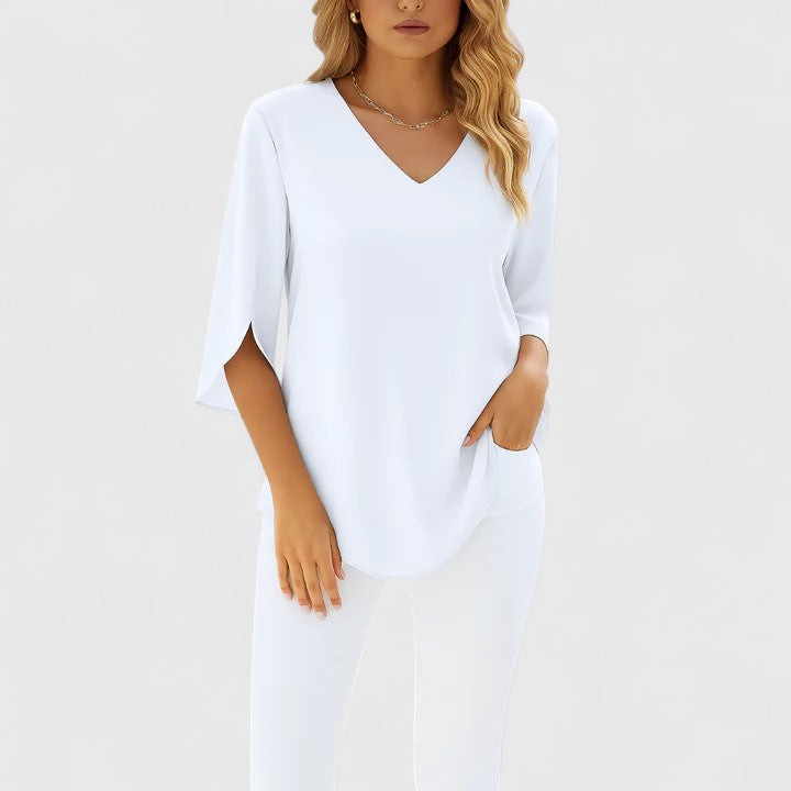 Nathalie | V-Neck Blouse with Split Sleeves
