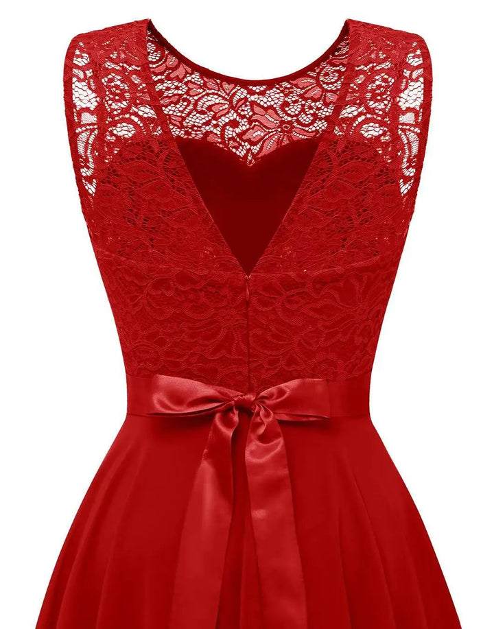 Margaux-Rose | Lace Bodice High Low Chiffon Dress