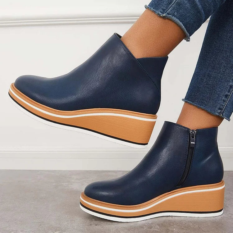 Rosa | Closed Toe Wedge Ankle Boots with Zipper