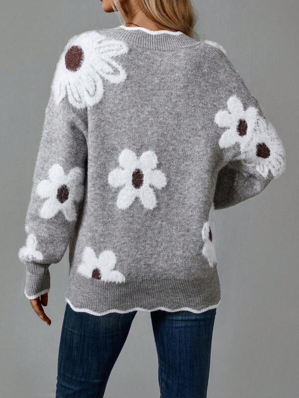 Lark | Floral V-Neck Sweater with Long Sleeves