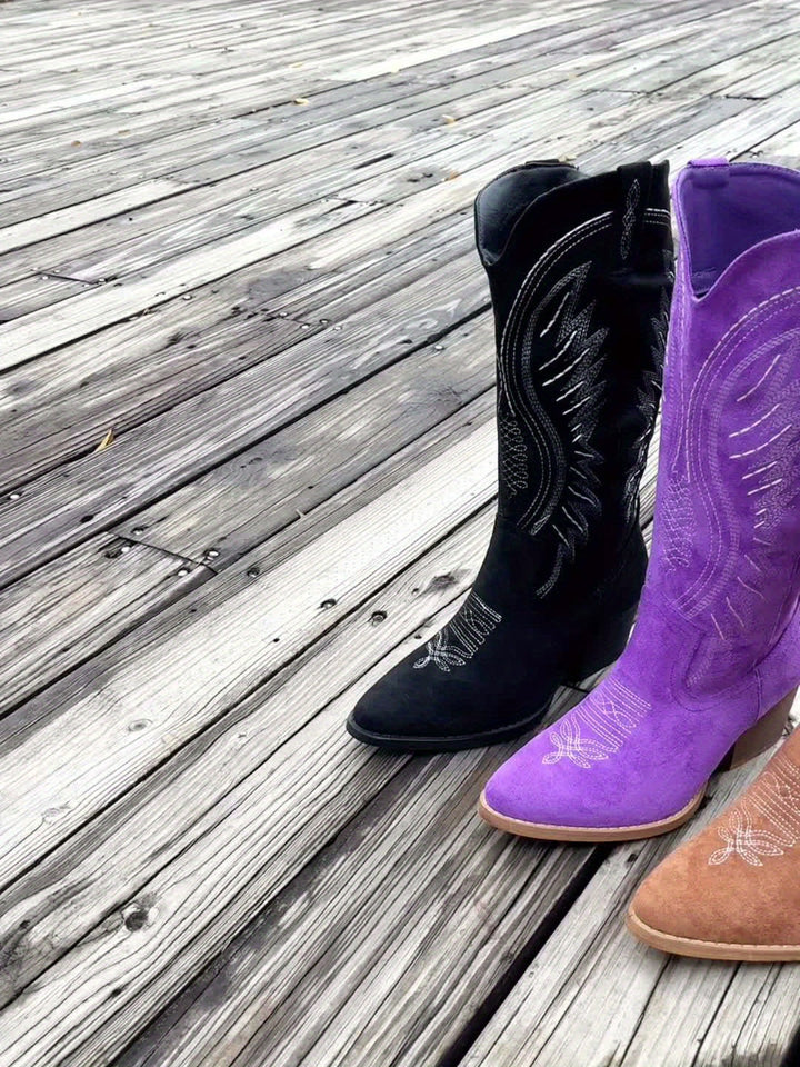 Angie | Embroidered Western Cowboy Boots with Block Heel