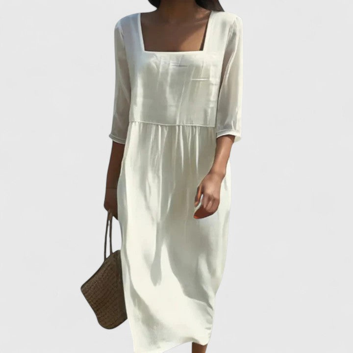 Celestine | Ivory Square Neck Midi Dress Empire Waist
