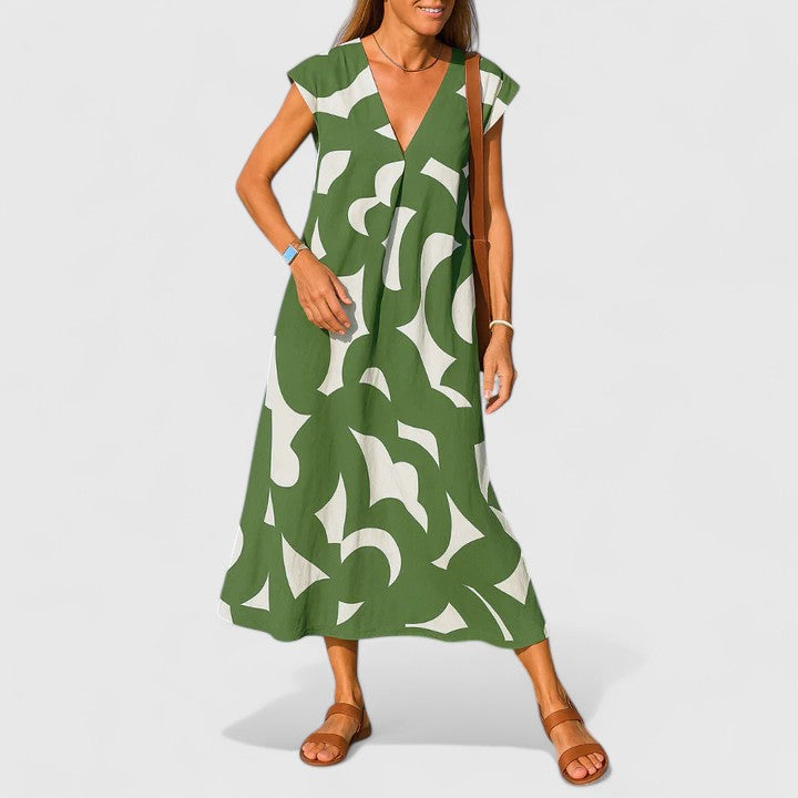 Cyprienne | Geometric Print V-Neck Maxi Dress