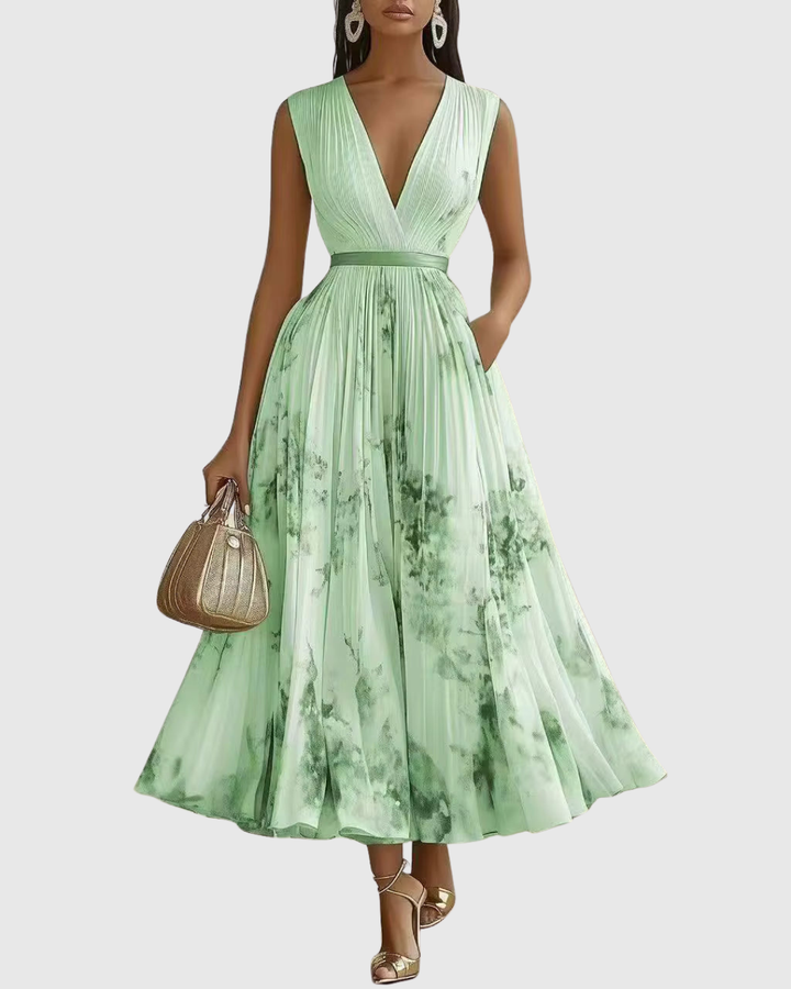 Niamh | Pleated V-Neck Maxi Dress