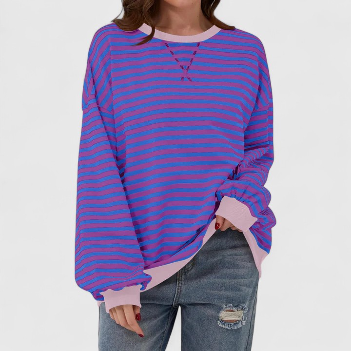 Neda | Striped Oversized Crewneck Pullover Sweater