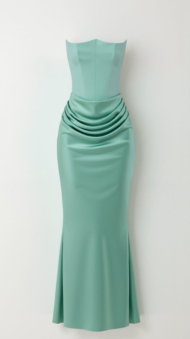 Lyra | Strapless Satin Corset Maxi Dress