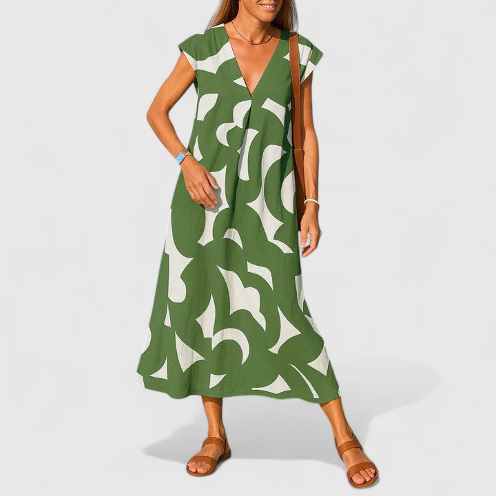 Cleopatria | Geometric Print V-Neck Maxi Dress