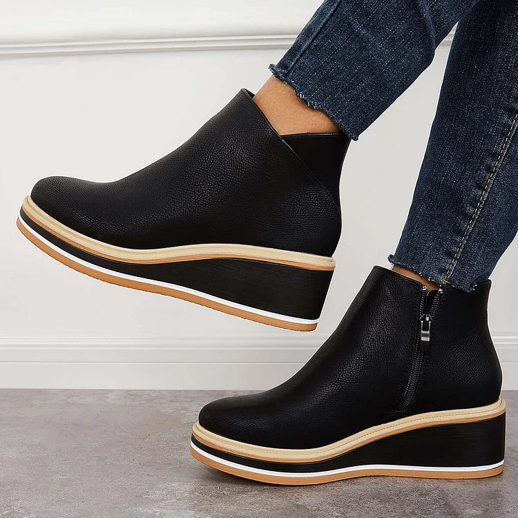 Rosa | Closed Toe Wedge Ankle Boots with Zipper