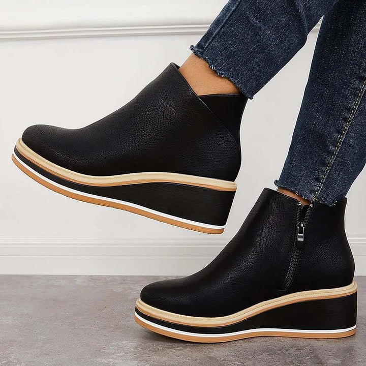 Rosa | Closed Toe Wedge Ankle Boots with Zipper