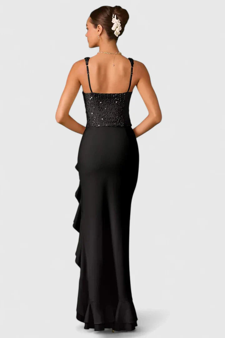 Ottilie | Sequin Bodice Ruffle Hem Maxi Dress