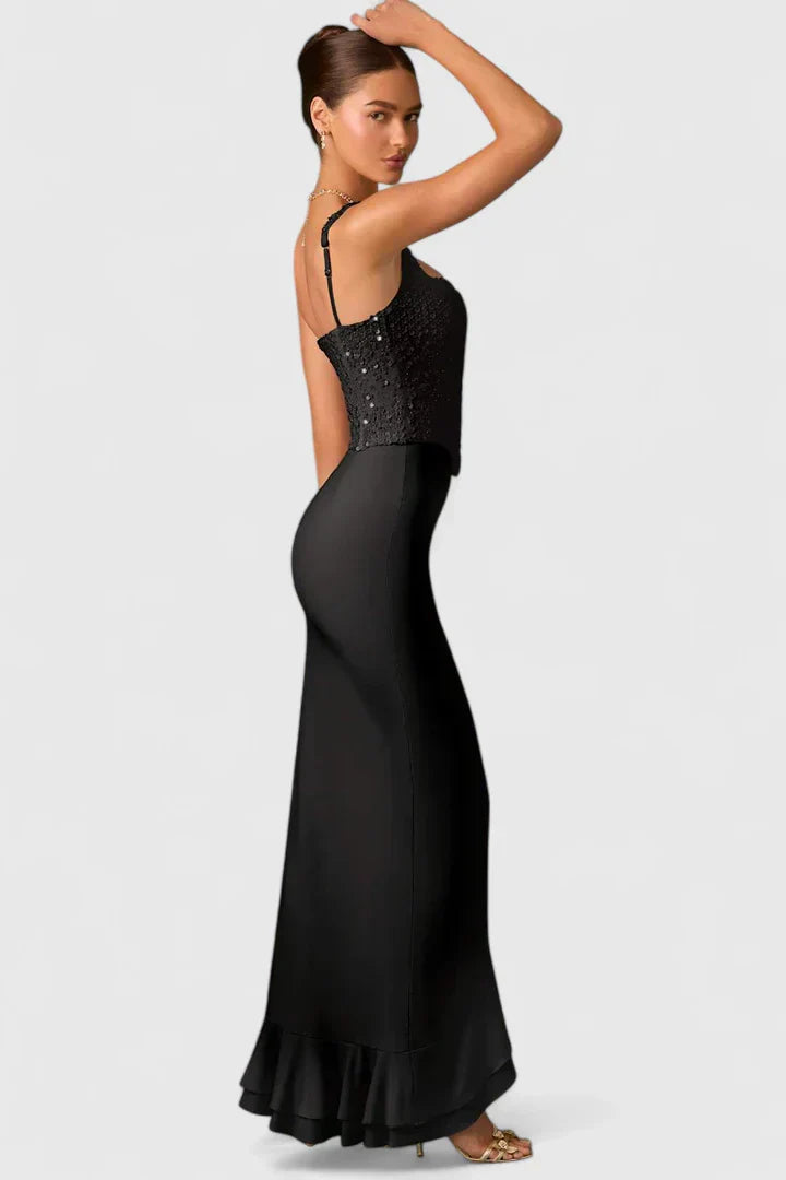 Ottilie | Sequin Bodice Ruffle Hem Maxi Dress