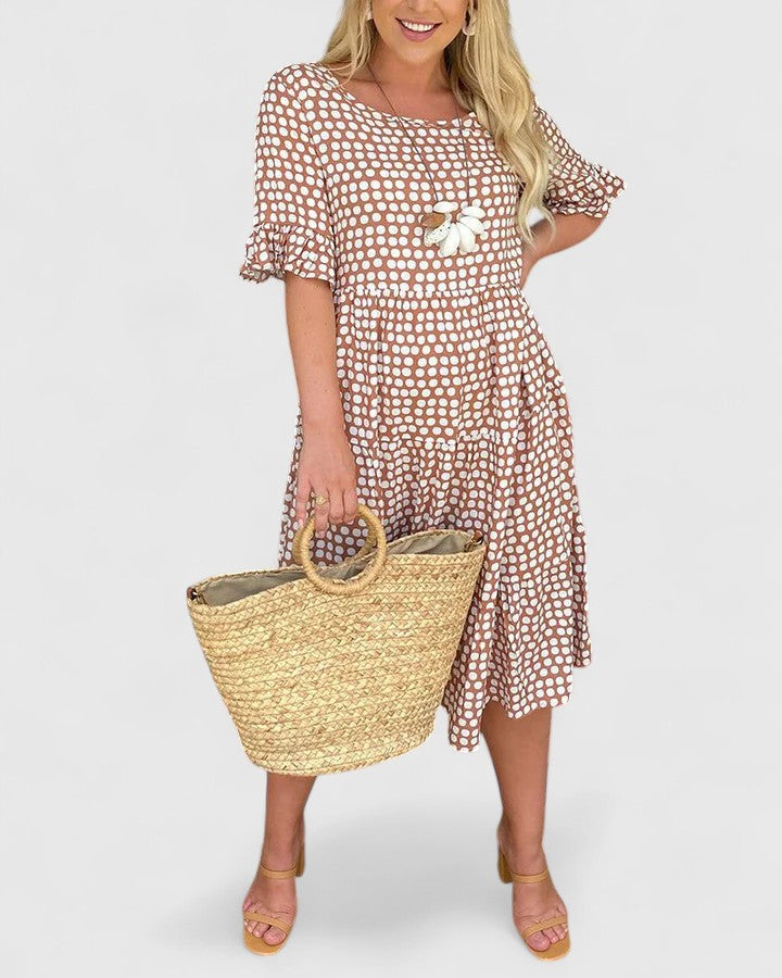 Liana | Polka Dot Midi Dress with Ruffle Sleeves