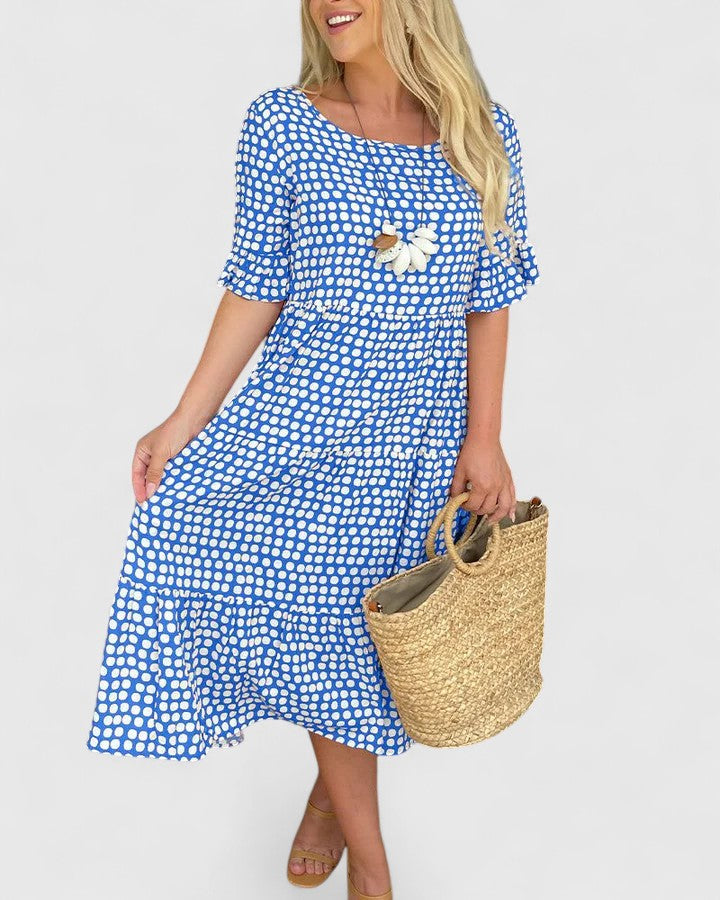 Liana | Polka Dot Midi Dress with Ruffle Sleeves