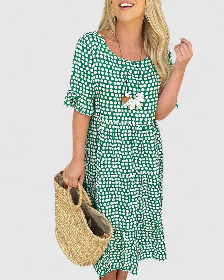 Liana | Polka Dot Midi Dress with Ruffle Sleeves