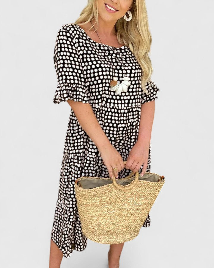 Liana | Polka Dot Midi Dress with Ruffle Sleeves