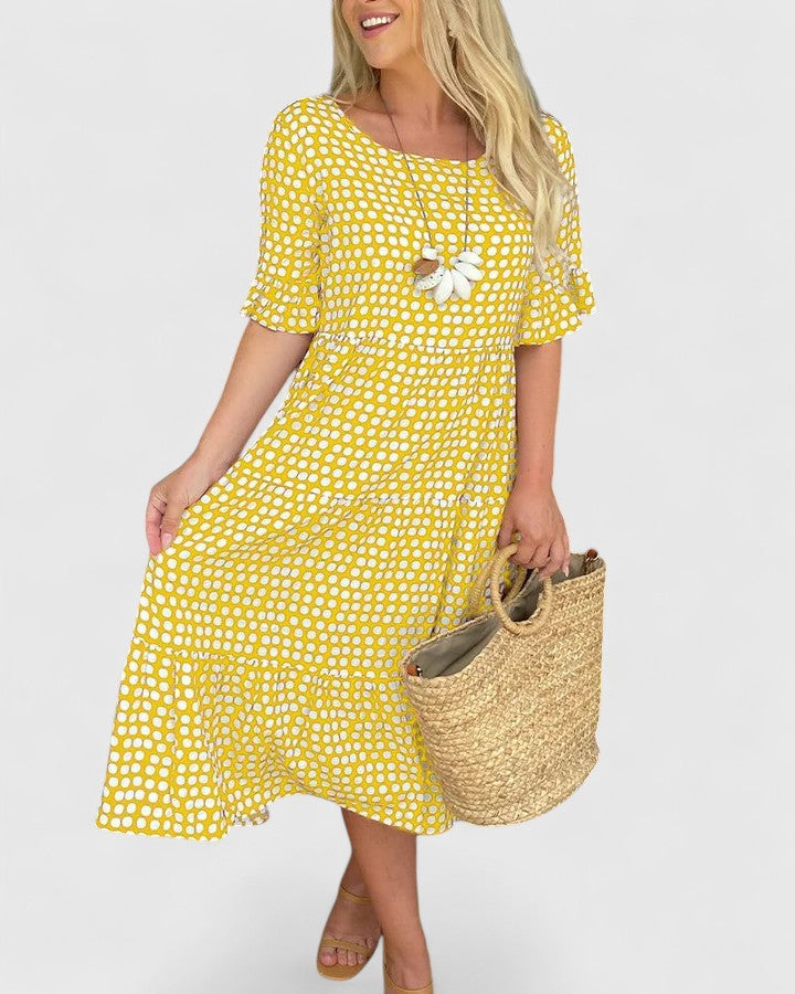 Liana | Polka Dot Midi Dress with Ruffle Sleeves