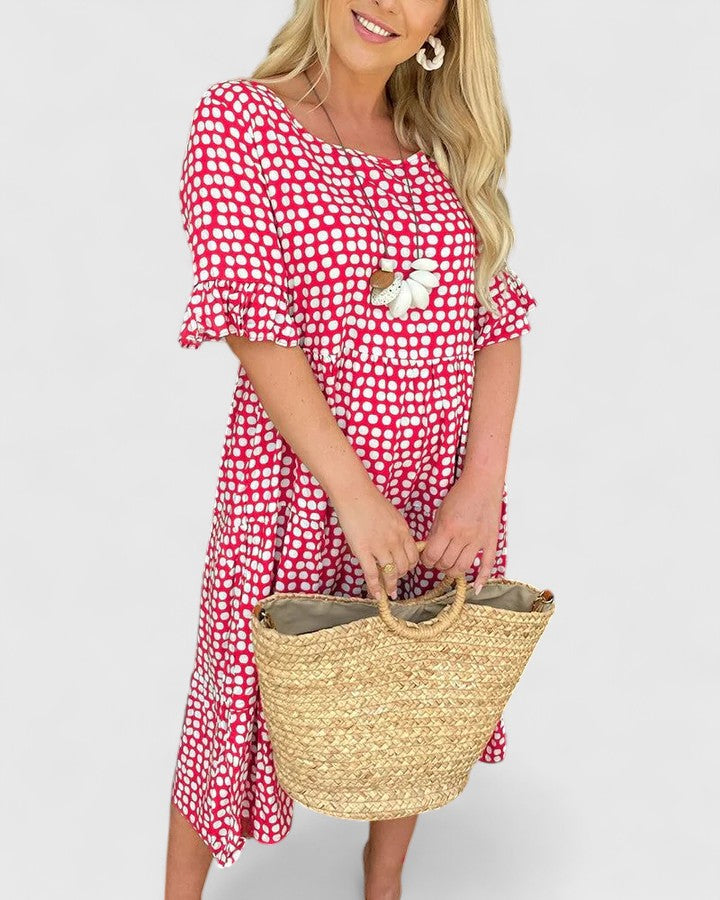 Liana | Polka Dot Midi Dress with Ruffle Sleeves