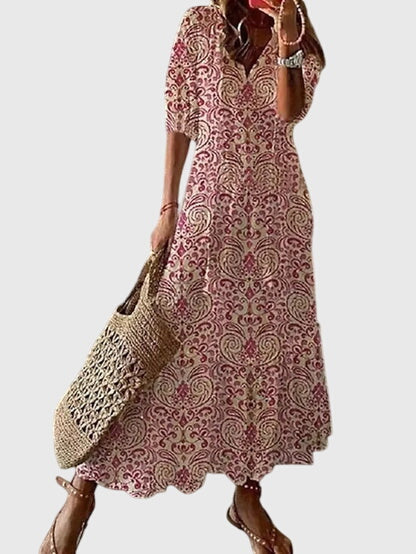 Solveig | Ikat Print Boho Maxi Dress with Tassels