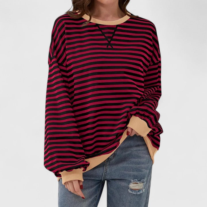 Neda | Striped Oversized Crewneck Pullover Sweater