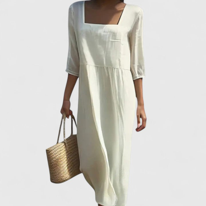 Celestine | Ivory Square Neck Midi Dress Empire Waist