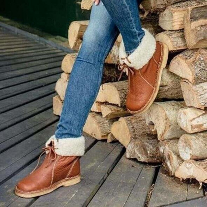 Quintessa | Leather Mid-Calf Boots with Lace-Up Back