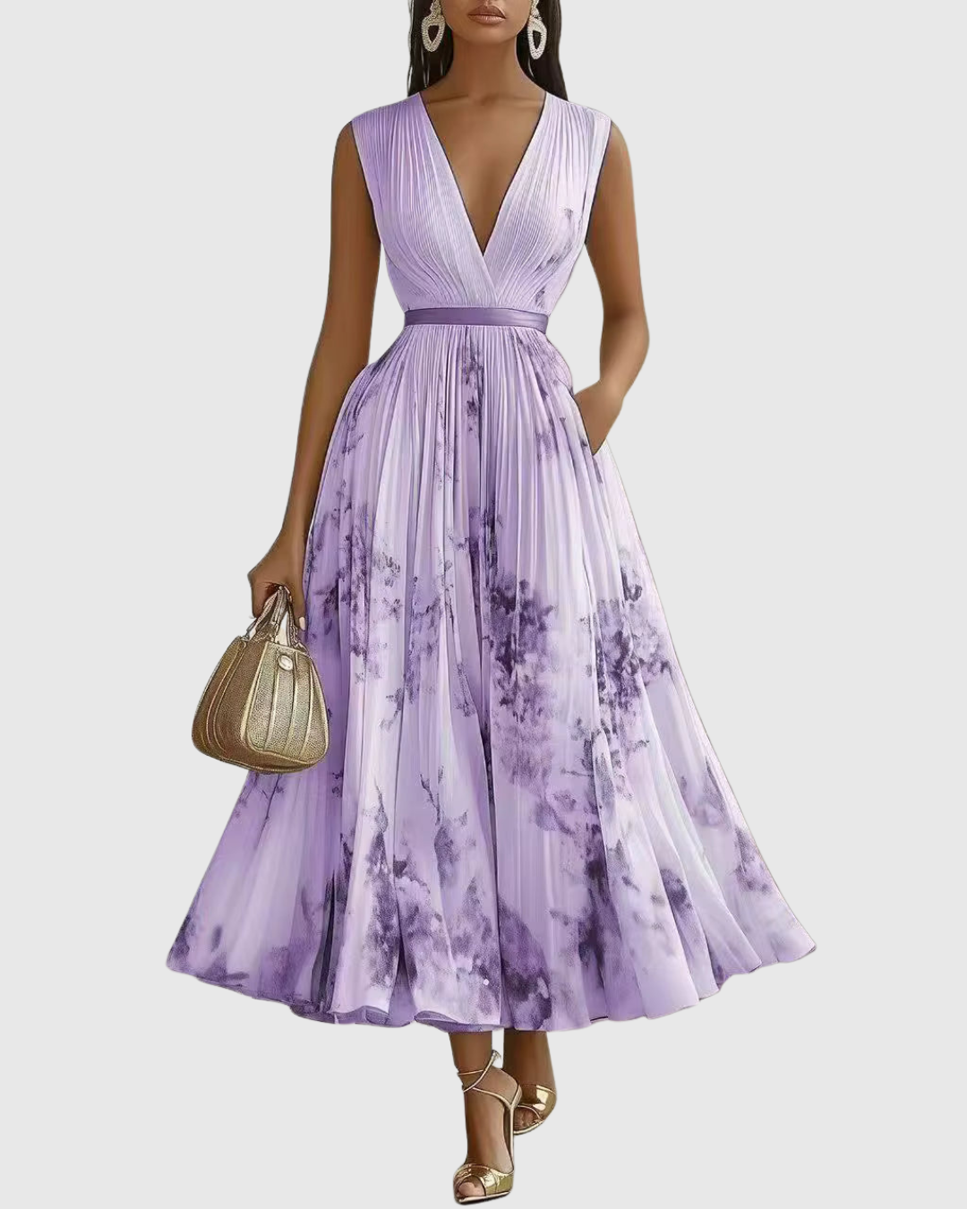 Niamh | Pleated V-Neck Maxi Dress