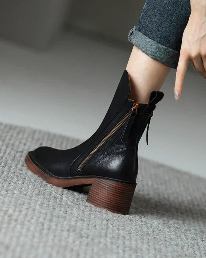 Vera | Ankle Boots Block Heel Side Zip