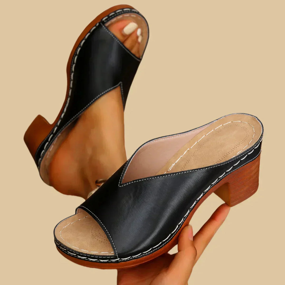Lyla | Block Heel Peep Toe Mule Sandals