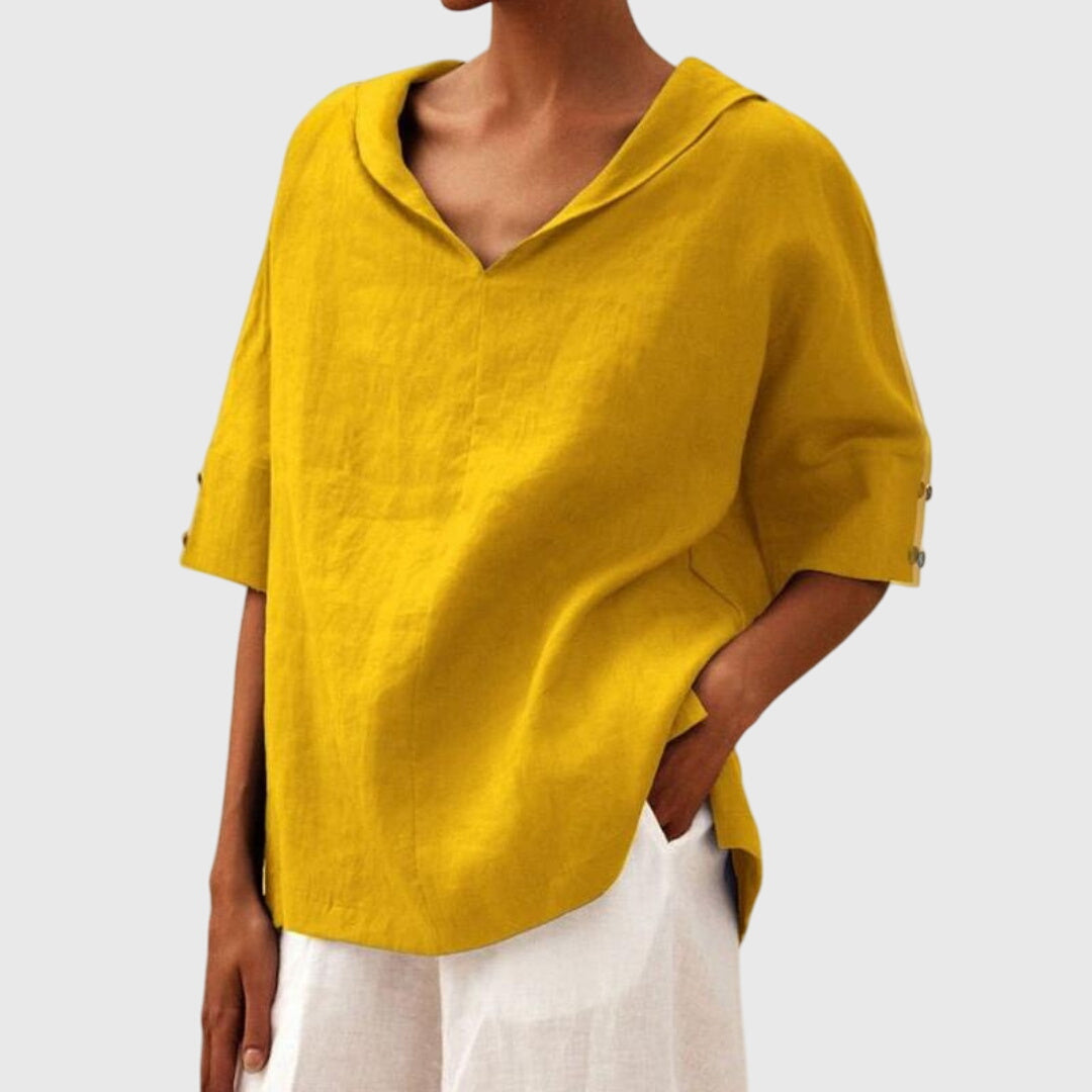 Jacinta | Loose V-Neck Blouse with Short Sleeves
