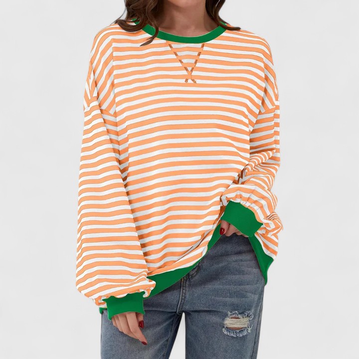 Neda | Striped Oversized Crewneck Pullover Sweater