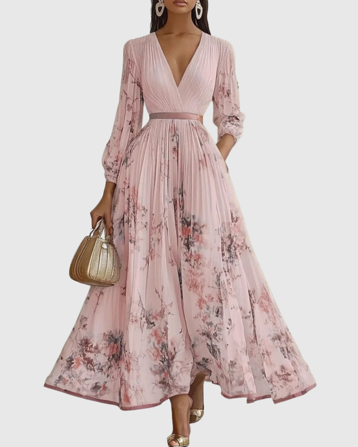Niamh | Pleated V-Neck Maxi Dress