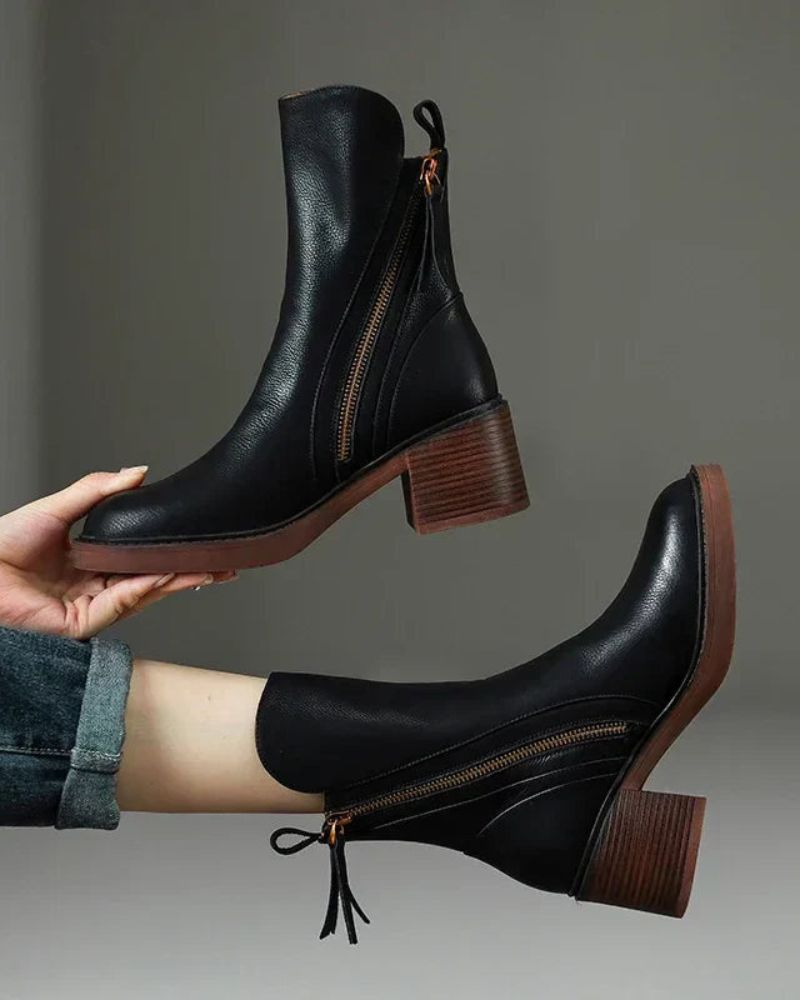 Vera | Ankle Boots Block Heel Side Zip