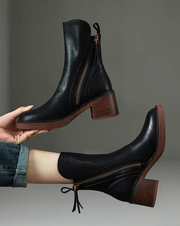 Vera | Ankle Boots Block Heel Side Zip