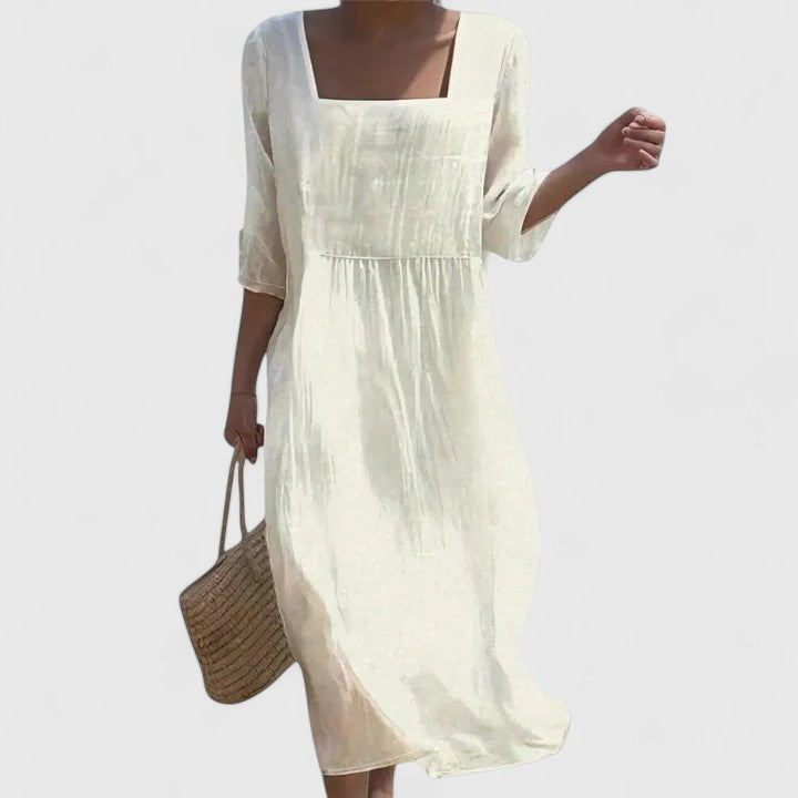 Celestine | Ivory Square Neck Midi Dress Empire Waist
