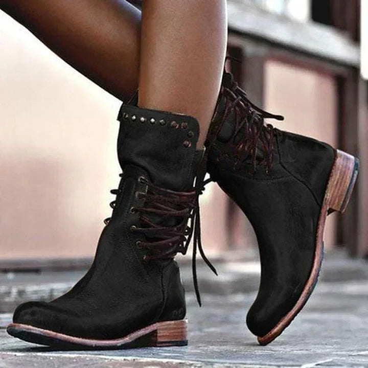 Katinka | Lace-Up Mid-Calf Boots with Studs