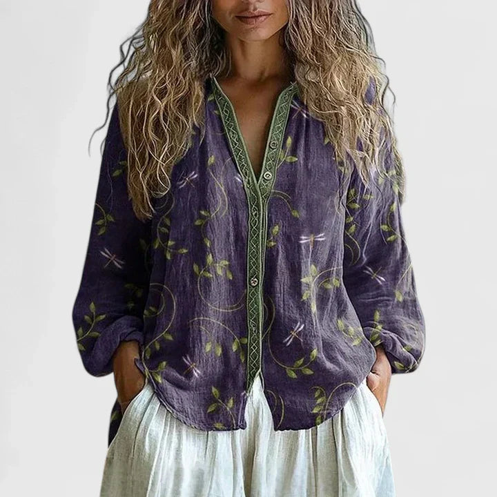 Savanna | Floral Embroidered Bohemian Blouse with Buttons