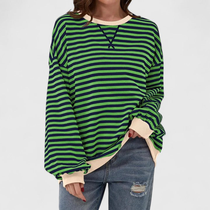 Neda | Striped Oversized Crewneck Pullover Sweater