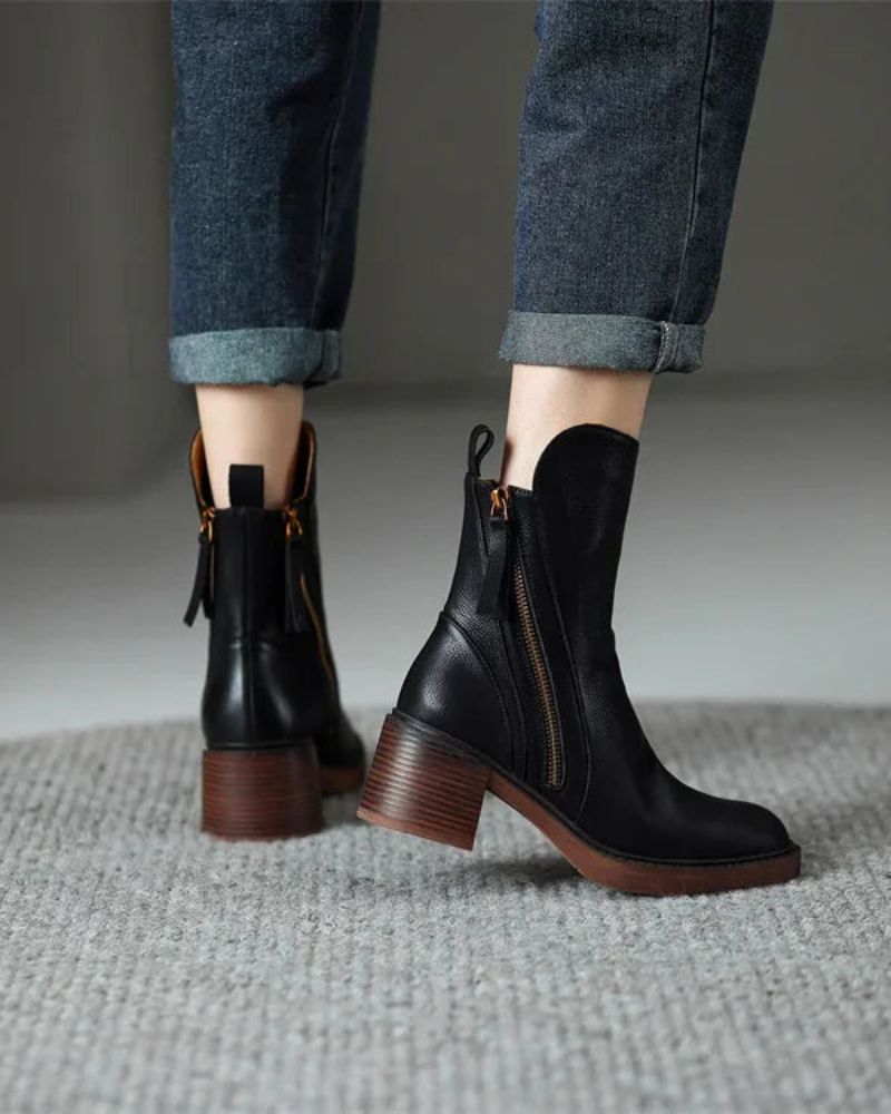Vera | Ankle Boots Block Heel Side Zip