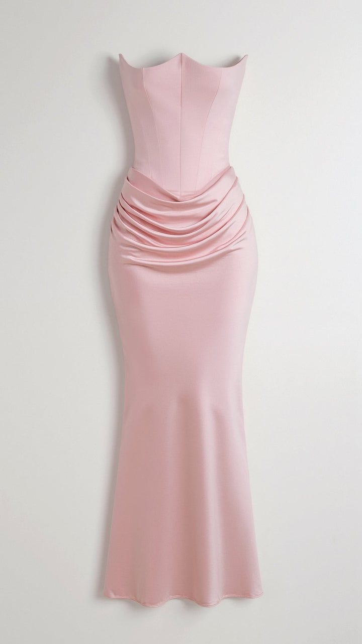 Lyra | Strapless Satin Corset Maxi Dress