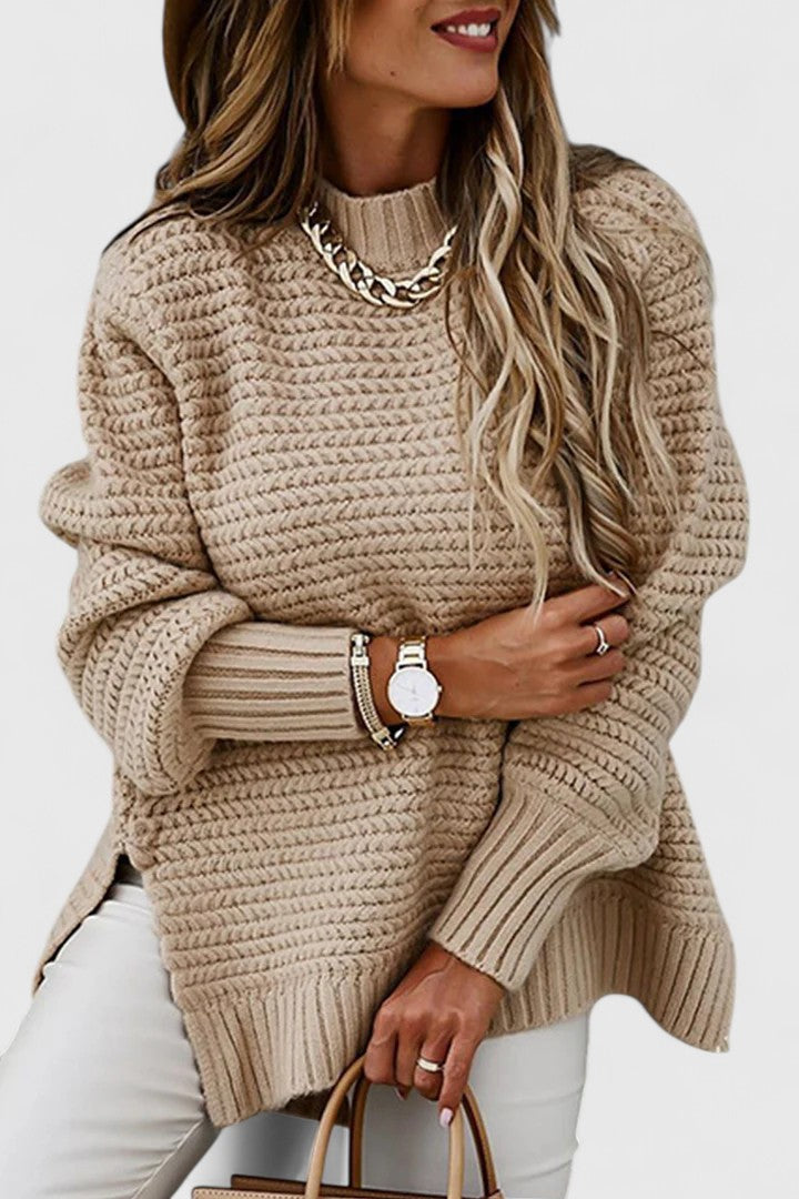Joan | Ribbed Knit Pullover Sweater with Side Slits