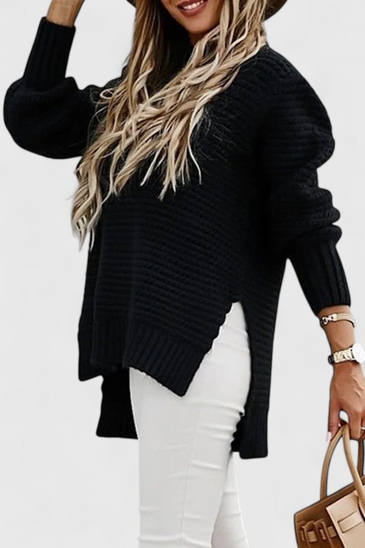 Joan | Ribbed Knit Pullover Sweater with Side Slits