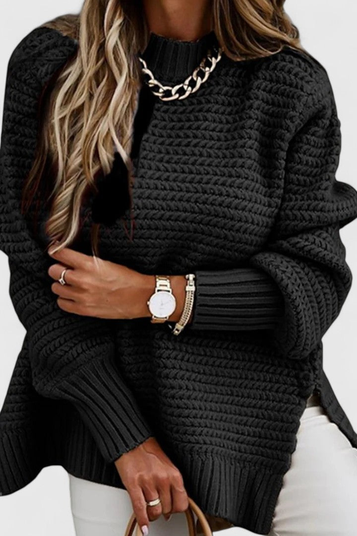 Joan | Ribbed Knit Pullover Sweater with Side Slits