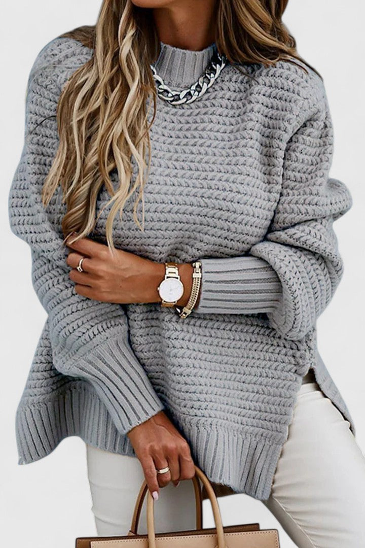 Joan | Ribbed Knit Pullover Sweater with Side Slits