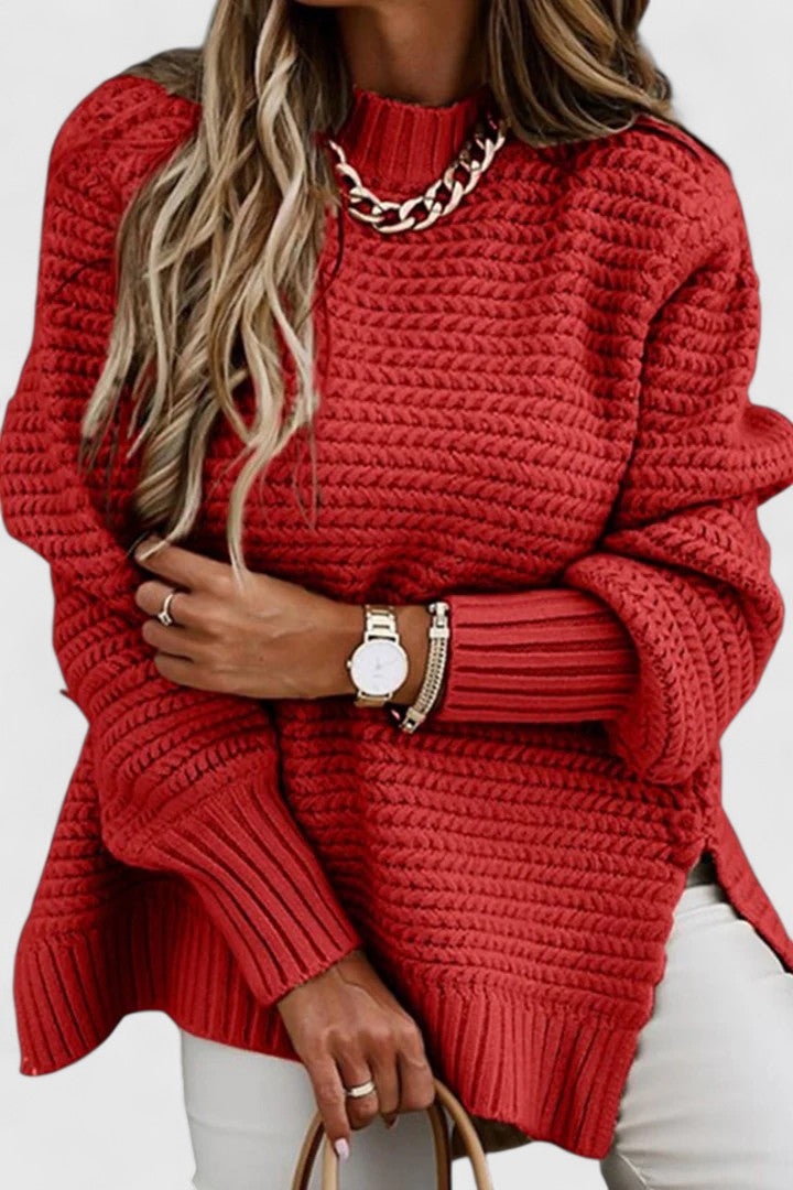 Joan | Ribbed Knit Pullover Sweater with Side Slits