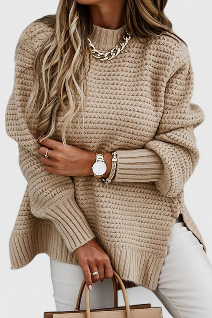 Joan | Ribbed Knit Pullover Sweater with Side Slits