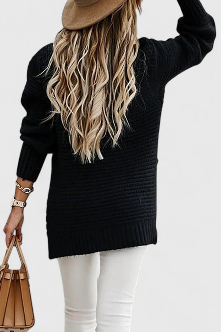 Joan | Ribbed Knit Pullover Sweater with Side Slits
