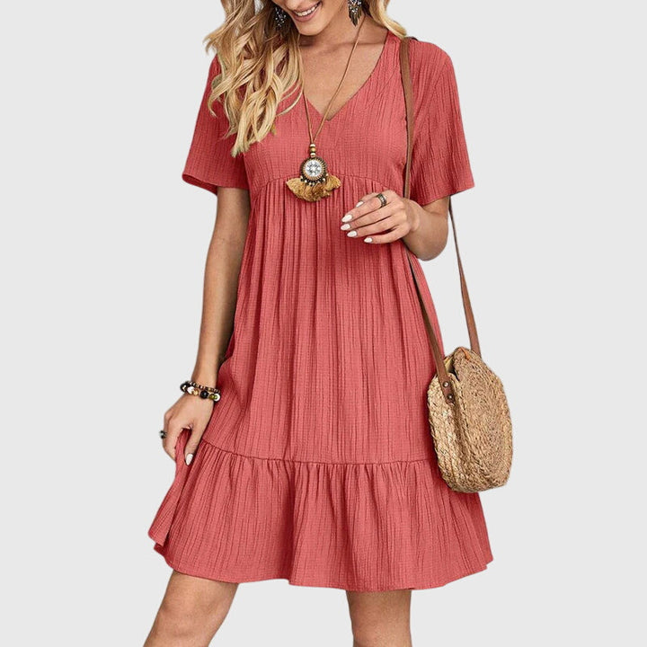 Linette | V-Neck Ruffle Hem Babydoll Dress
