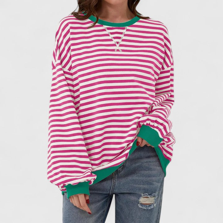 Neda | Striped Oversized Crewneck Pullover Sweater