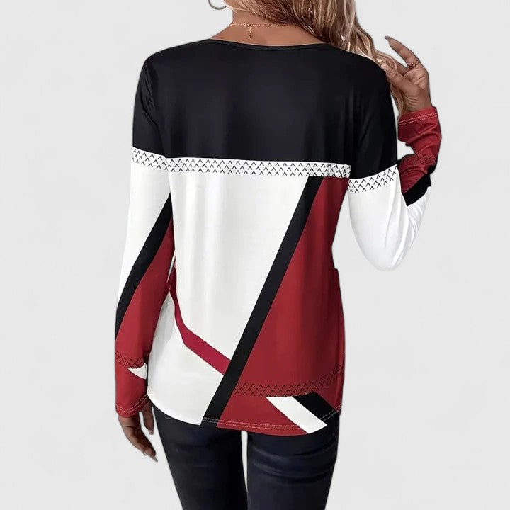 Janet | Red Black Colorblock Sweater Round Neck